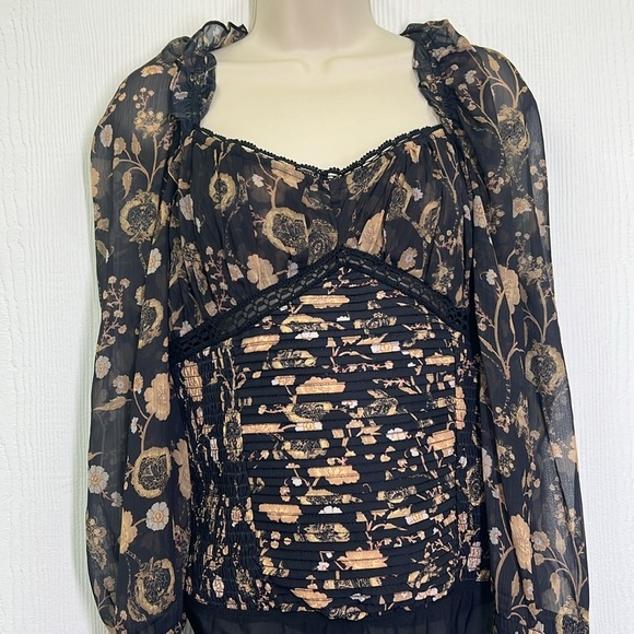 Free People - NWT Brunch Date  Floral Black Combo Ruffle Bodysuit Size Large - Picture 4 of 14